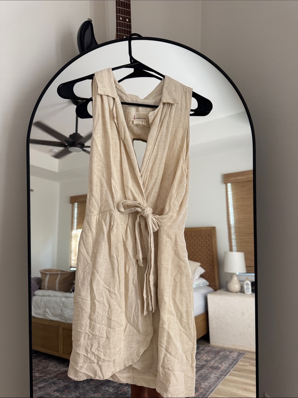 Anthropologie Cream Sleeveless Wrap-Tie Mini Dress